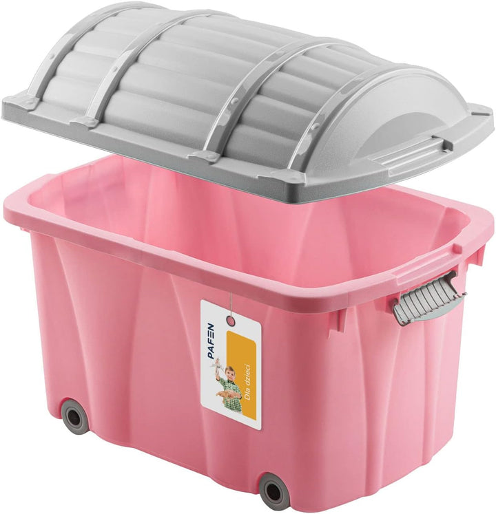 PAFEN Piraten Spielzeugkiste 49l mit Rollen - Schatzkiste 58 x 38,5 x 37,5cm - Spielzeugbehälter Auf