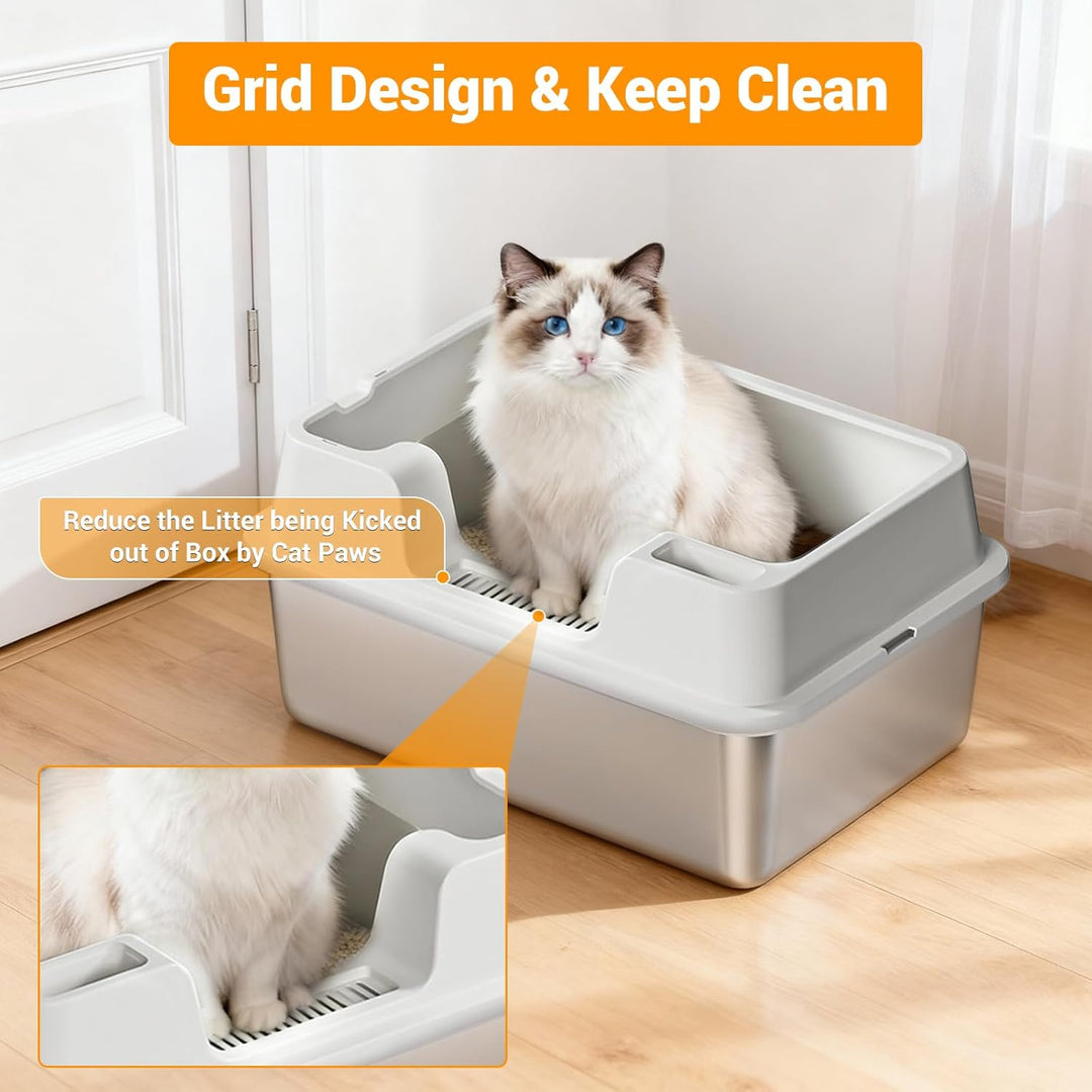 Katzenklo Edelstahl XXL, Katzentoilette Edelstahl Grosse Kapazität Auslaufsicher mit Hohem Rand Gege