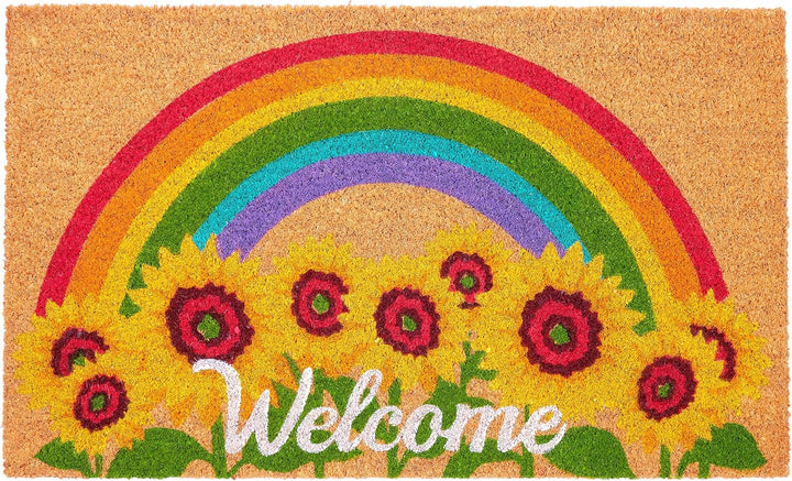 BRUBAKER Fussmatte für Aussen und Innen - Welcome mit Sonnenblumen und Regenbogen - 45 x 75 cm Blume