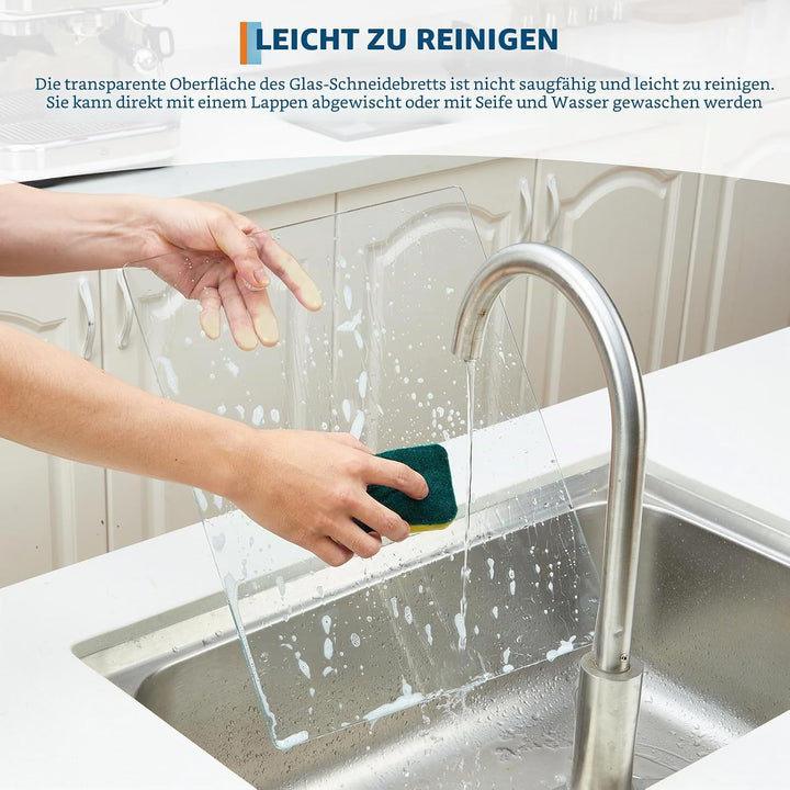 Garvee 2er Set gehärtete Glas-Schneidebretter – transparent, hitzebeständig, bruchsicher – rutschfes