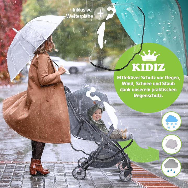KIDIZ® Kinderwagen Premium Kinderbuggy klappbar Liegebuggy Sportwagen Faltbar 360°Räder 5-Punkt Gurt