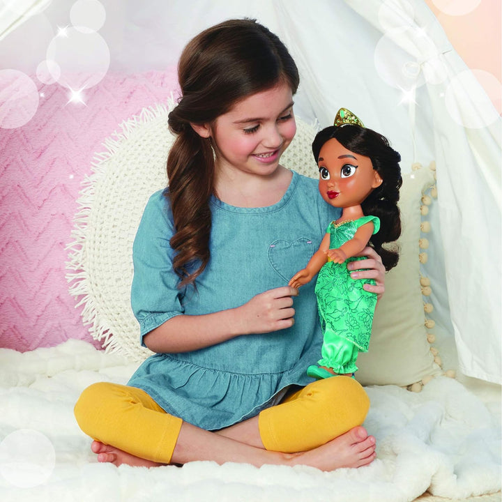 Disney Princess Jasmin Puppe 35cm, reflektierende Glitzeraugen, bewegliche Gelenke, ausziehbares Out