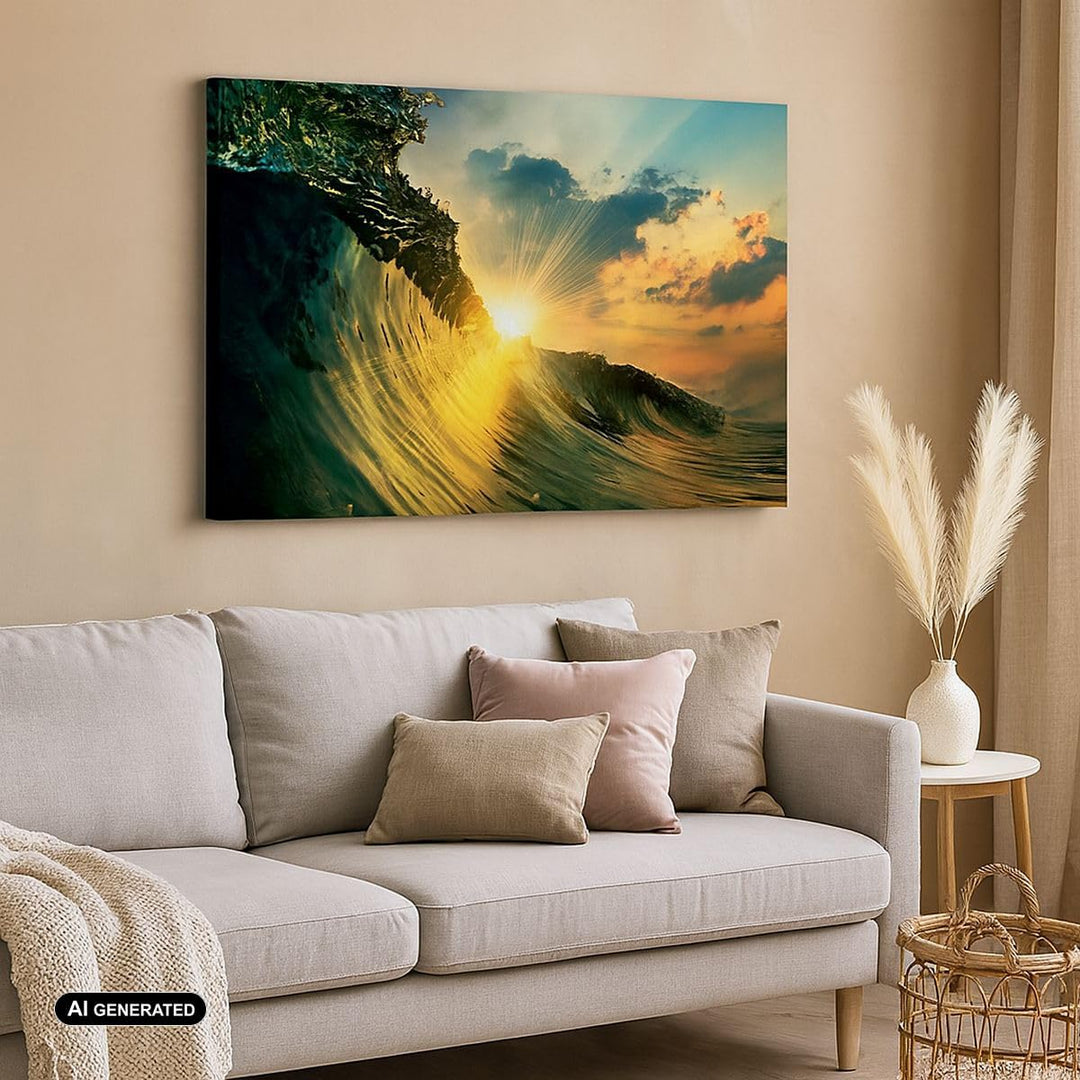 Bilder auf Leinwand 100x70cm Leinwandbild mit Rahmen Meer Welle Wasser Gross Wanddeko Bild Schlafzim