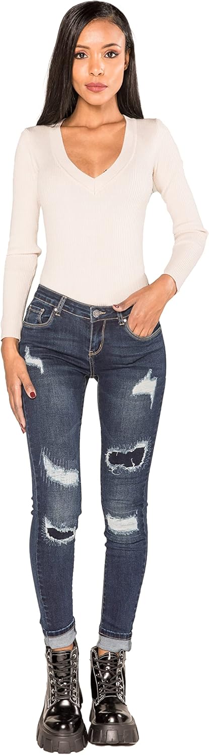 Nina Carter P100 Damen Skinny Fit Jeanshosen S-3XL HIGH Waist Jeans Destroyed-Effekten Used-Look Was