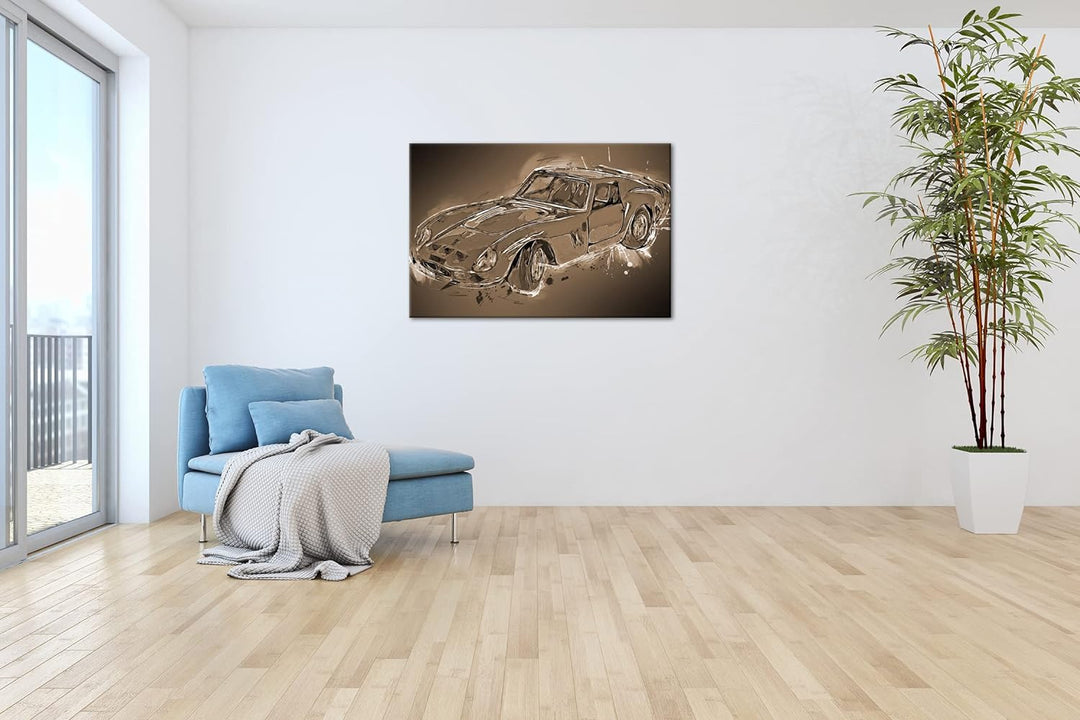 deyoli gezeichneter Sportwagen Effekt: Sepia Format: 80x60 als Leinwandbild, Motiv fertig gerahmt au