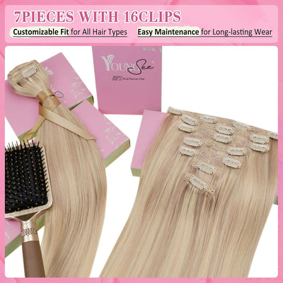 YoungSee Clip in Extensions Echthaar Aschblond Echthaar Extensions Clip Blond Strahnchen Platinblond