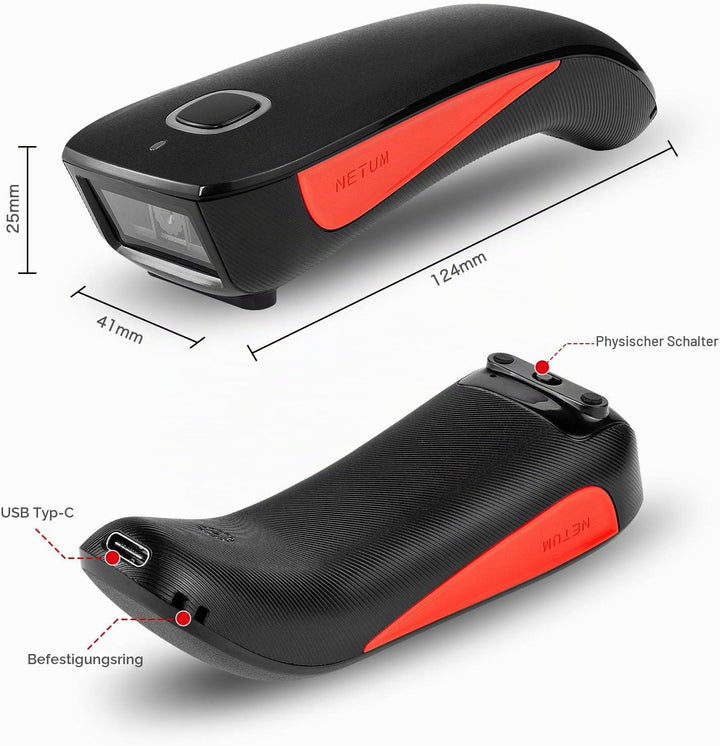 NETUM C990 Bluetooth 2D QR Barcode Scanner Wireless kompatibel mit kleine Tasche USB 1D 2D QR Code S
