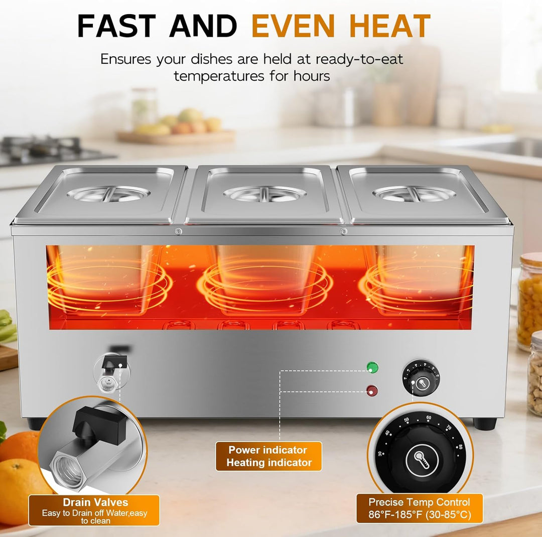 TAIMIKO Elektrisches Badezimmer, Edelstahl, 220 V, professionelle Speisew?rmer, Bain Marie mit 6 F?C
