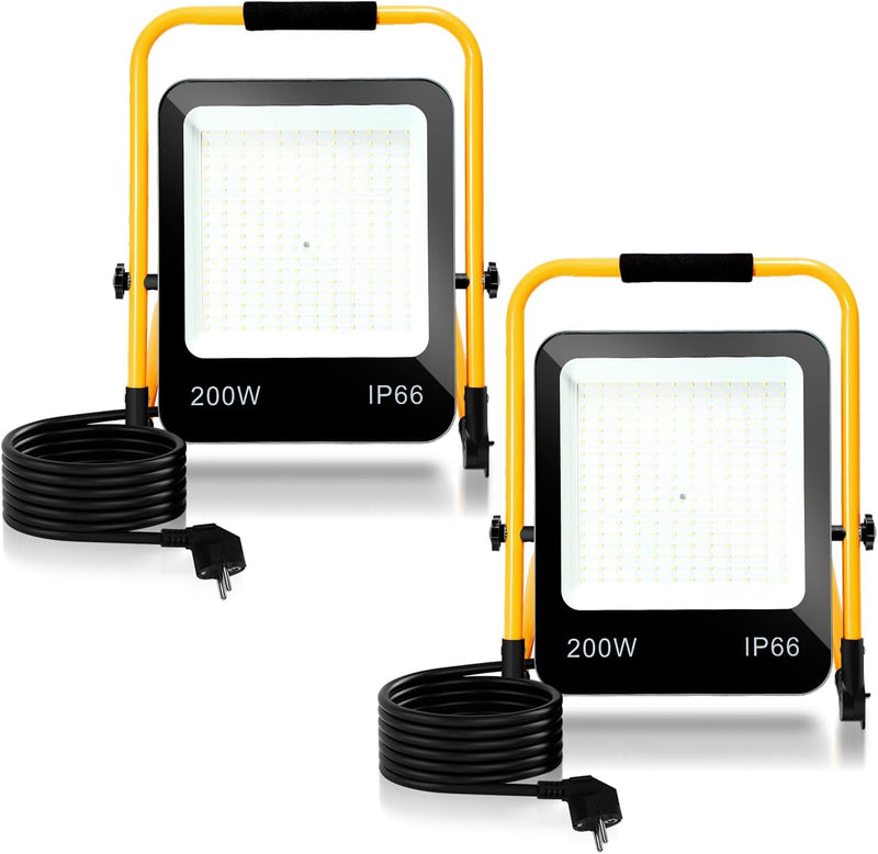 Randaco LED Baustrahler, 2x200W 16000LM Tragbar LED Arbeitsleuchte Baustrahler 6000K Kaltweiss Bausc