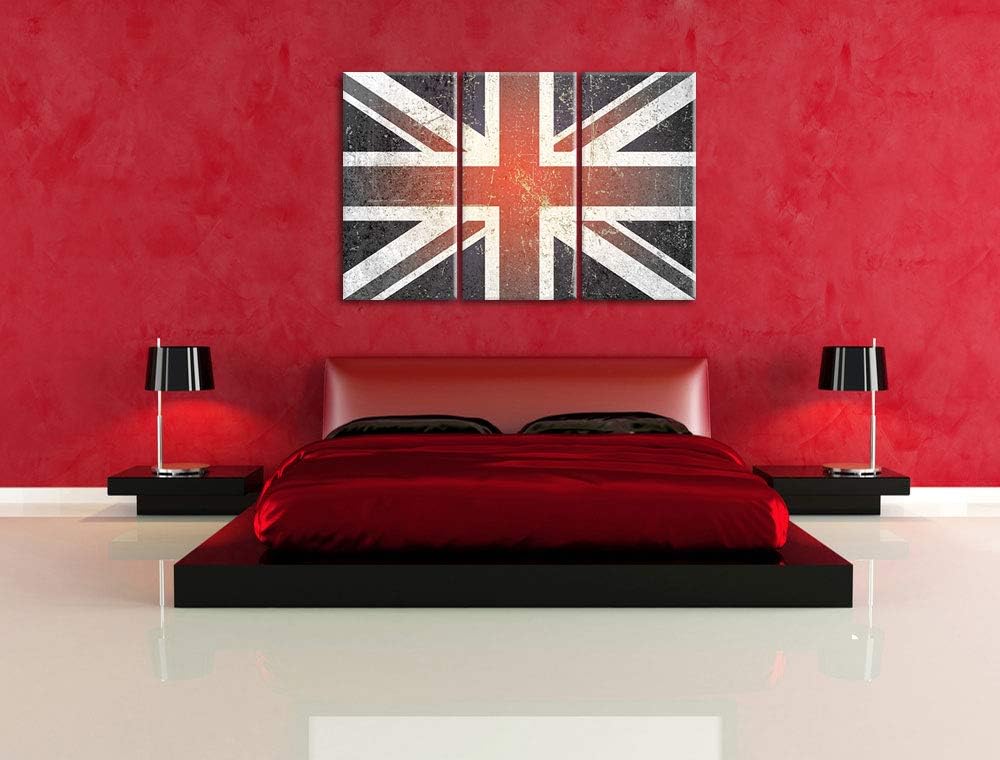 British Union Jack schwarz/weiss 3-Teiler Leinwandbild 120x80 Bild auf Leinwand, XXL riesige Bilder