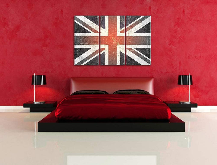 British Union Jack schwarz/weiss 3-Teiler Leinwandbild 120x80 Bild auf Leinwand, XXL riesige Bilder