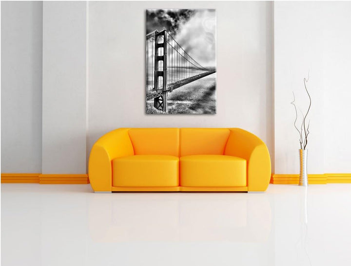 Pixxprint Monocrome, Golden Gate Bridge San Francisco, Format: 100x70 auf Leinwand, XXL riesige Bild