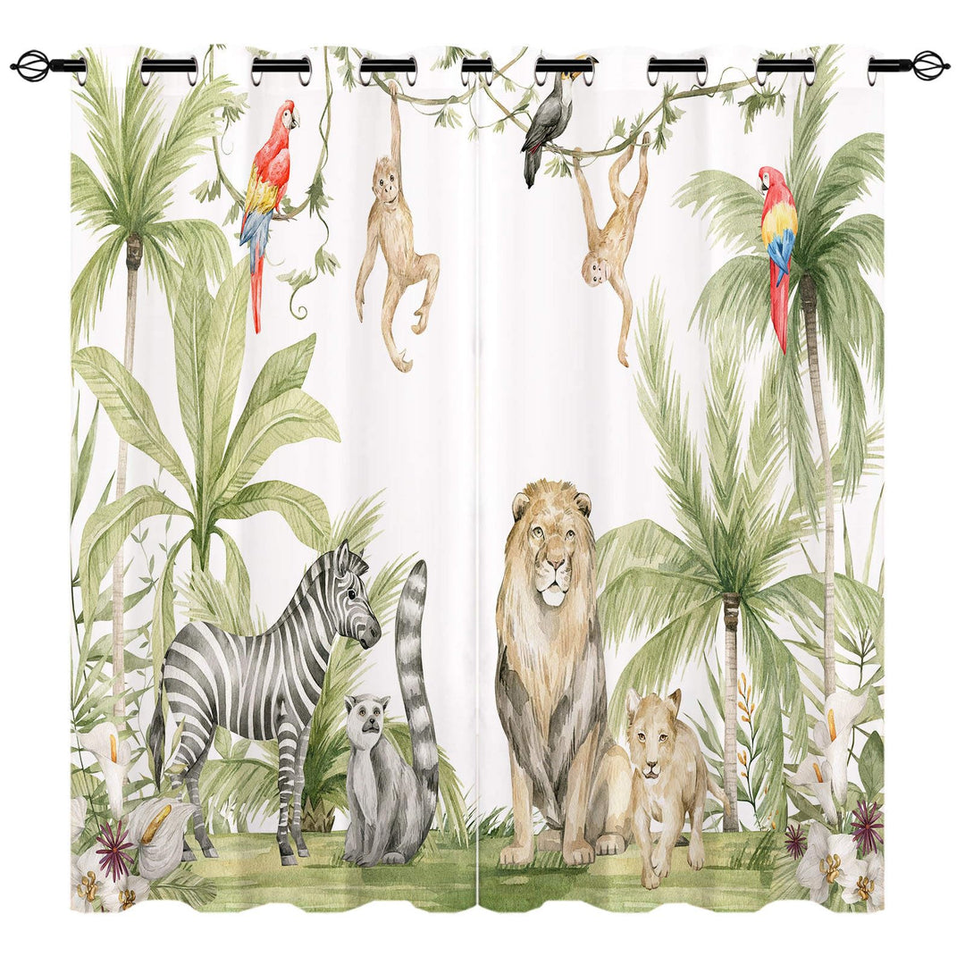 YUANZU Afrikanische Tier Vorhänge Safari Dschungel Löwe Zebra Affen Papageien Palmen Blumen Ösen Gar
