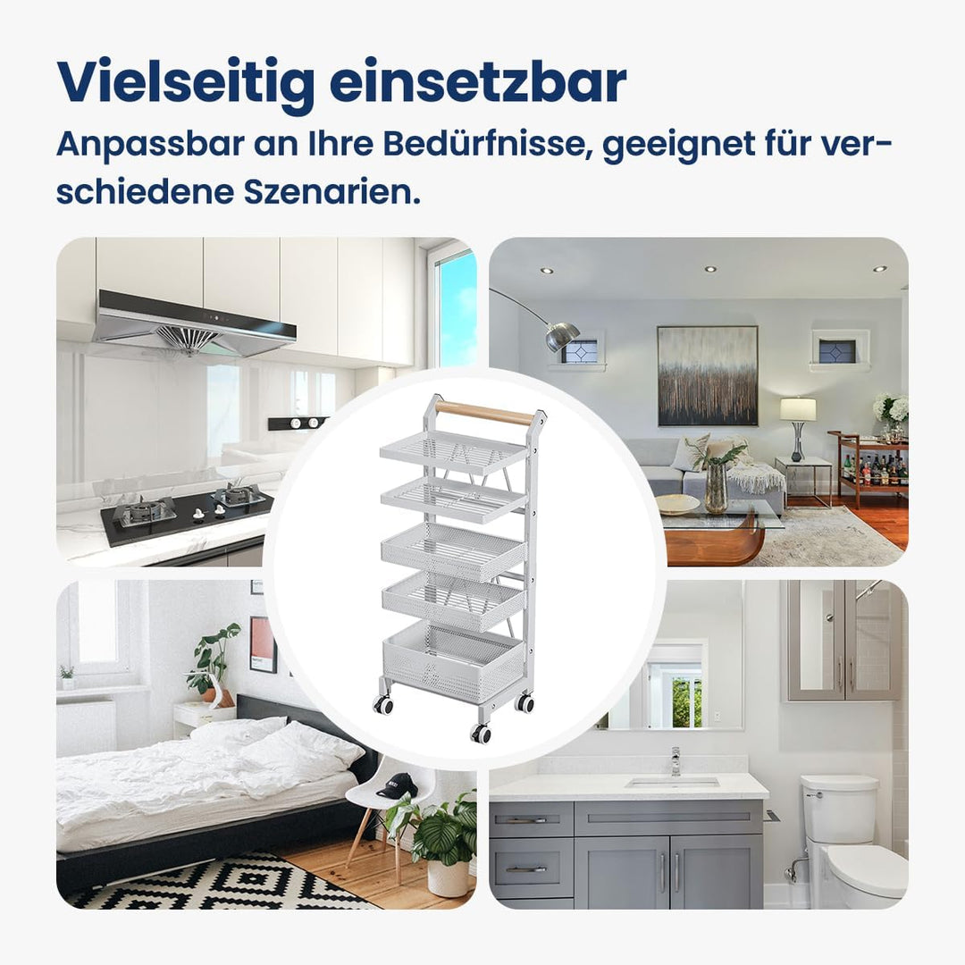 Heikoeco® Servierwagen Küchenwagen mit Rollen, Gemüseregal Metall, Obst Aufbewahrung, Rollwagen Allz