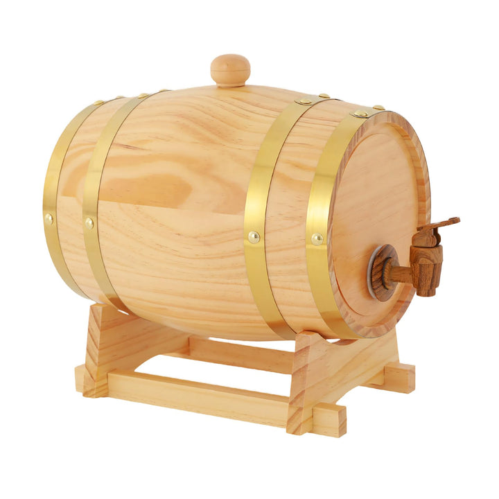 Qussse Holzfass 3L Whiskyfass aus Kiefernholz Weinfass Schnapsfass mit Bock & Zapfhahn für Whiskey &