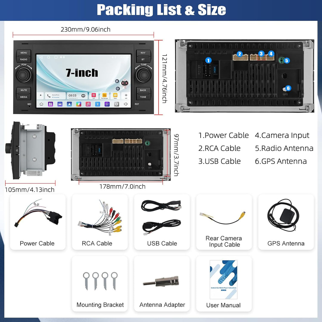 SIXWIN 2GB+64GB Android 13 Autoradio für Ford Fiesta C/S-MAX Transit Galaxy Connect Mondeo mit Carpl