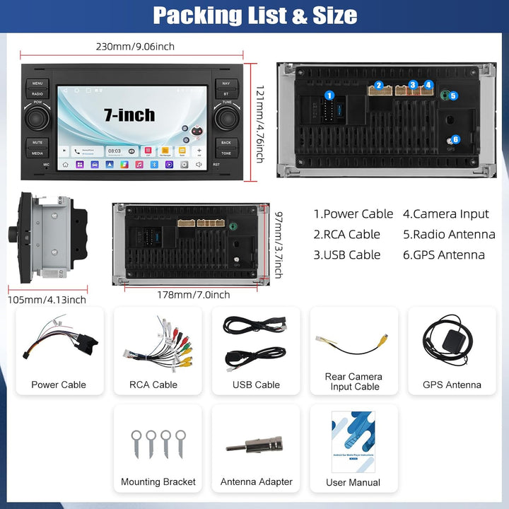 SIXWIN 2GB+64GB Android 13 Autoradio für Ford Fiesta C/S-MAX Transit Galaxy Connect Mondeo mit Carpl