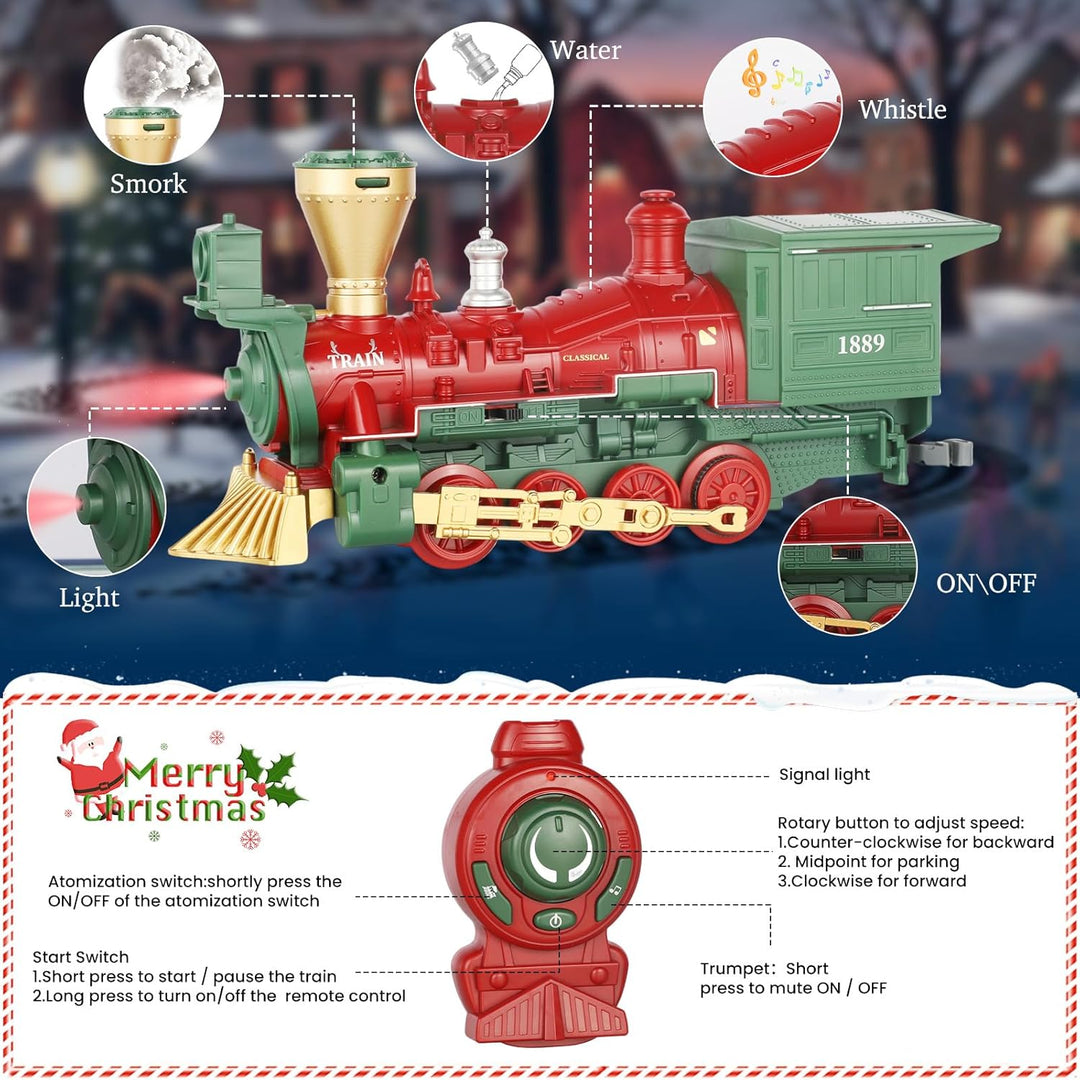 Weihnachtszug Ferngesteuert Kindereisenbahn Set – Elektrische Eisenbahn Spielzeug mit Dampf Effekt,
