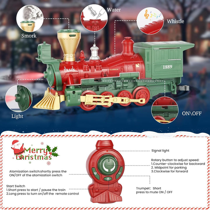 Weihnachtszug Ferngesteuert Kindereisenbahn Set – Elektrische Eisenbahn Spielzeug mit Dampf Effekt,