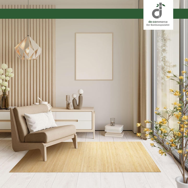 DE-COmmerce Bambusteppich Massive Pure, 200x250 cm, 17mm gehärtete Stege, Teppich ohne Bordüre, Bamb