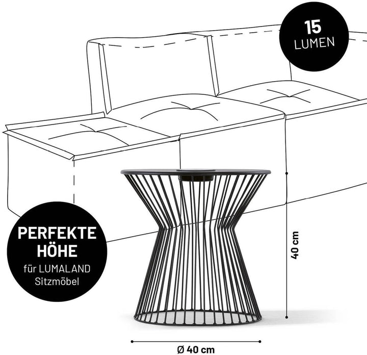 Lumaland Beistelltisch mit LED-Solarbeleuchtung | Ideal als Couchtisch, Nachttisch, Wohnzimmertisch,