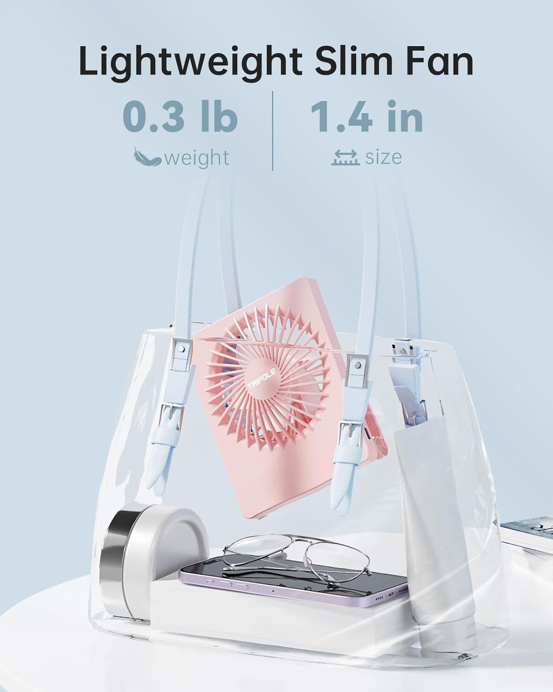 TriPole Schreibtisch Ventilator, 180° Tragbar mit 3-Geschwindigkeits USB, Ultradünner Mini für Home