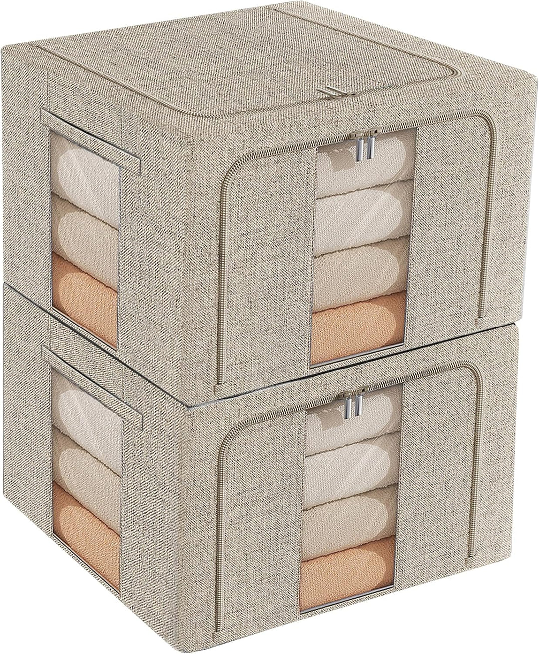 Aufbewahrungsboxen Kleidung 66L, Faltbar Mit Metallrahmen, Deckel, Sichtfenster, Stapelbar Für Kleid