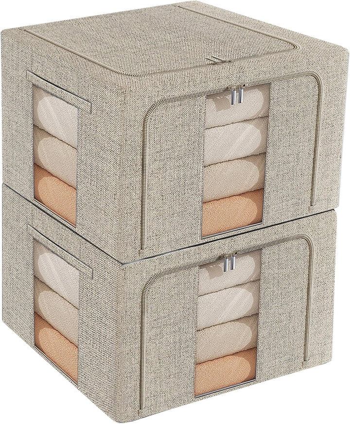 Aufbewahrungsboxen Kleidung 66L, Faltbar Mit Metallrahmen, Deckel, Sichtfenster, Stapelbar Für Kleid