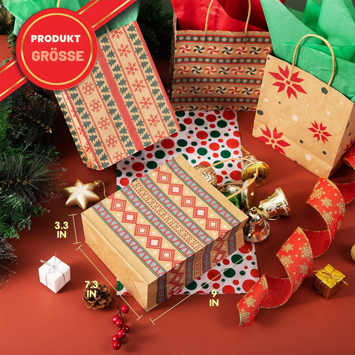 JOYIN 24 Stück Weihnachten Geschenktüten mit verschiedenen Weihnachtsmotiven, Kraftpapiertüten Gesch