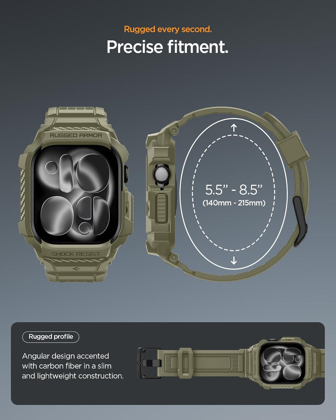Spigen Rugged Armor Pro 2 Hülle mit Band für Apple Watch 11/10 46mm | TPU-Unibody-Hülle mit Armband,