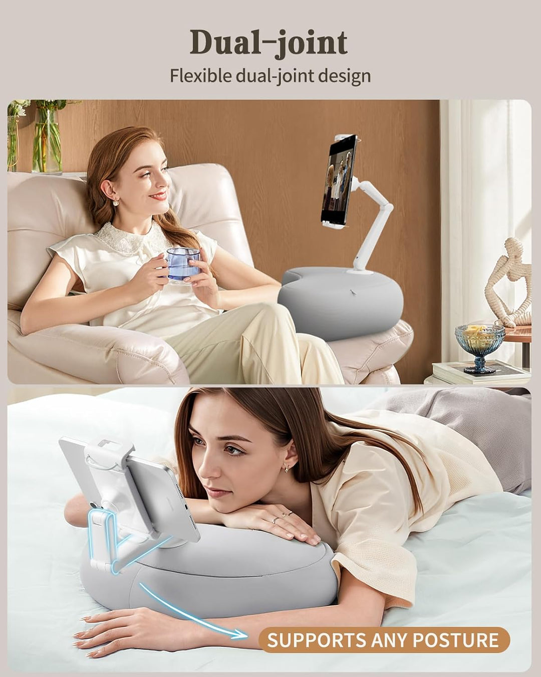 SAIJI Tablet Kissen Halter, 360° Verstellbarer ipad Halterung Bett mit flexiblem doppelachsigem Arm,