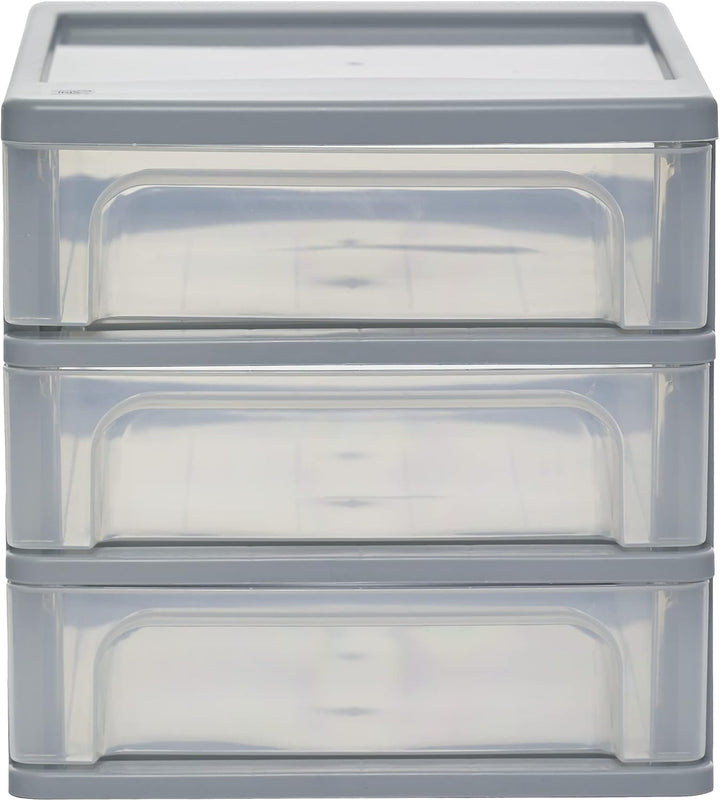 Iris Ohyama, Schreibtisch-Organizer mit 3 tiefen Schubladen, Grau, Easy-Pull-System, A4, A5 & A6 For