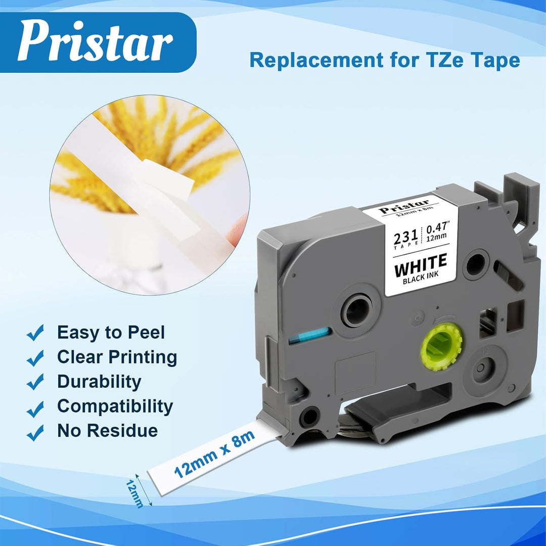 Pristar 6x Kompatible Tze 12mm 0.47 Schriftband für Brother TZe-231 TZe-131 TZe-431 TZe-531 TZe-631