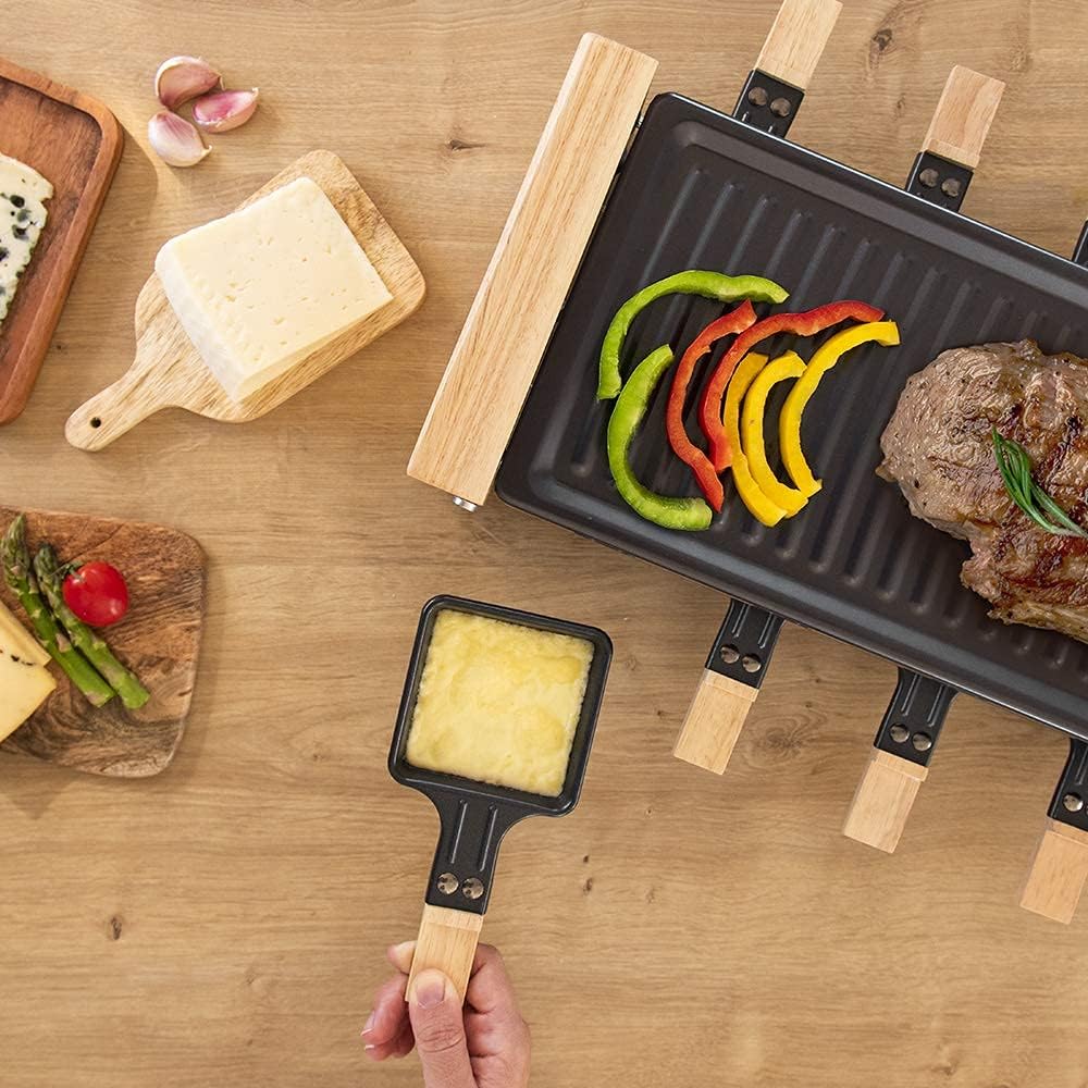Cecotec Holz Raclette Käse & Grill 8200 Holz Schwarz. 1200 W, Grillfläche, 8 Einzelpfannen, Antihaft