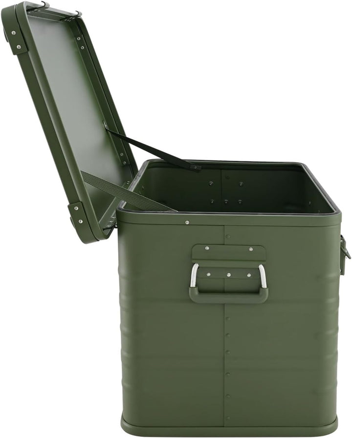 ALUBOX Alukiste abschliessbar E78G OLIVGRÜN - Premium Lagerbox 78 Liter - Materialstärke 1mm - Decke