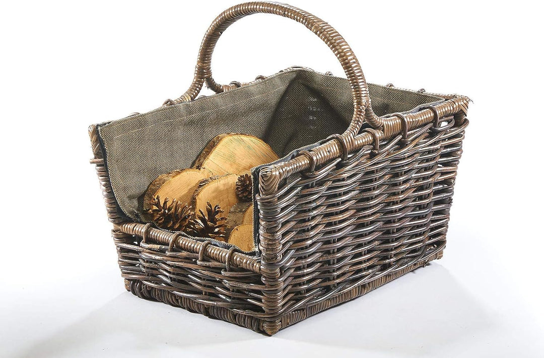 Kobolo Kaminholzkorb Holztrage Holzkorb für Kaminholz -Rattan- mit abnehmbaren dunklem Stoff