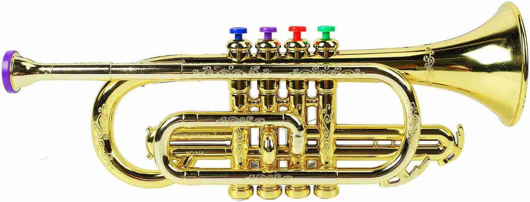 Ejoyous Goldene Trompete, Kindertrompete pädagogisches Musikinstrument mit 4 farbigen Tasten für rea