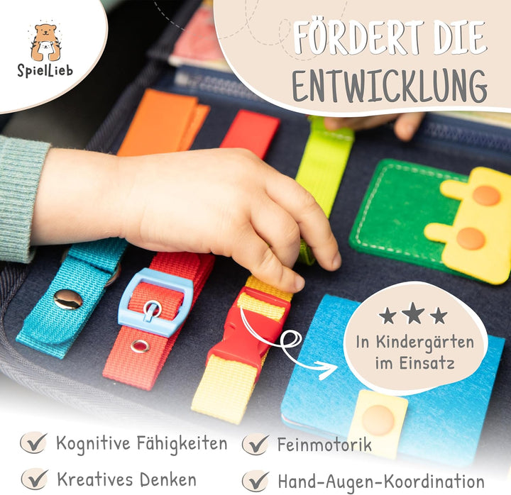 SpielLieb® Montessori Busy Board Deutsch ab 3 Jahre - interaktives Activity Board Spielzeug für Klei