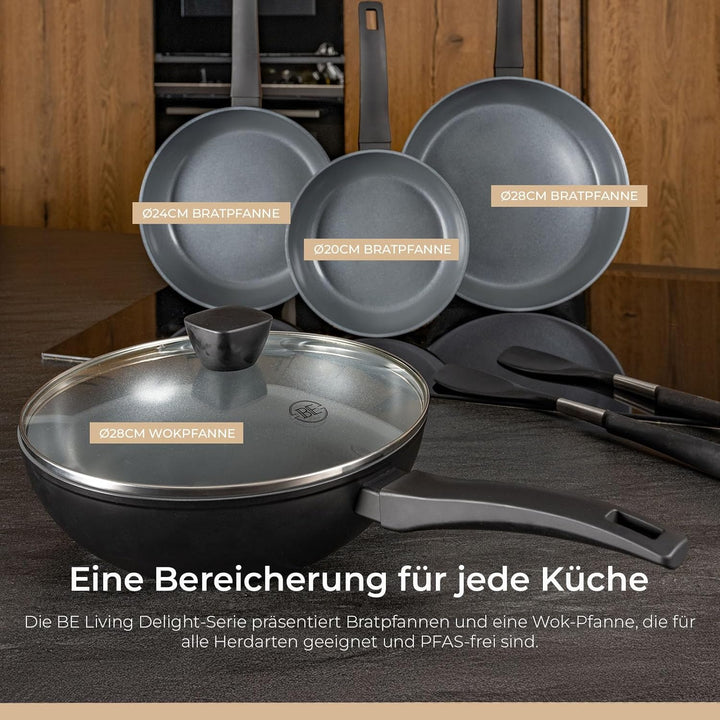 Be Living Delight Pfannenset 3-teilig, Bratpfanne 20/24/28 cm, Non Stick Keramik Antihaft, Induktion