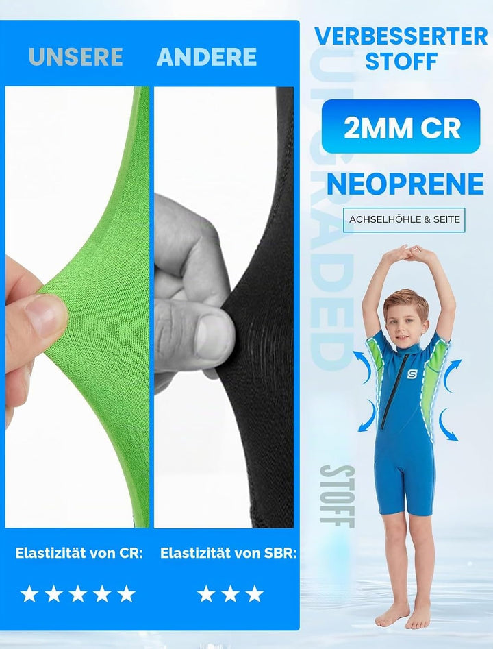 Neoprenanzug Kinder，2MM Neopren Shorty Wärmender Badeanzüge für Mädchen Jungen Thermal Taucheranzug