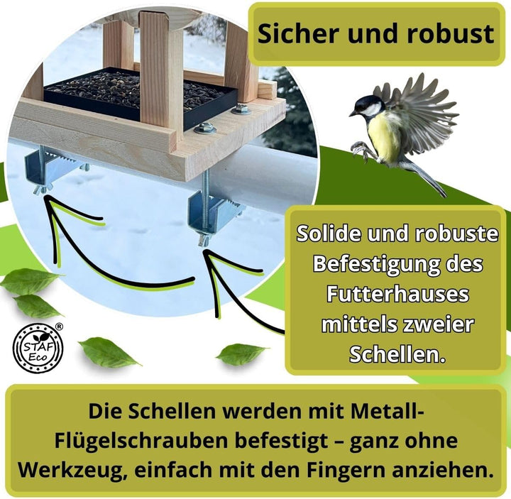 Vogelfutterhaus Vogelhaus für Balkon wetterfest Futterhaus Handarbeit aus Natur Holz Vogelhaus zum A