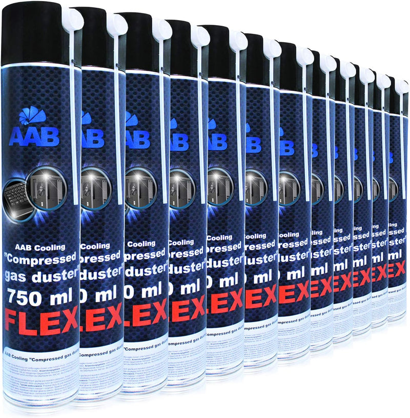 AABCOOLING Compressed Gas Duster FLEX 750ml - Wertpaket 12 Stück - mit Flexiblem Schlauch – Druckluf