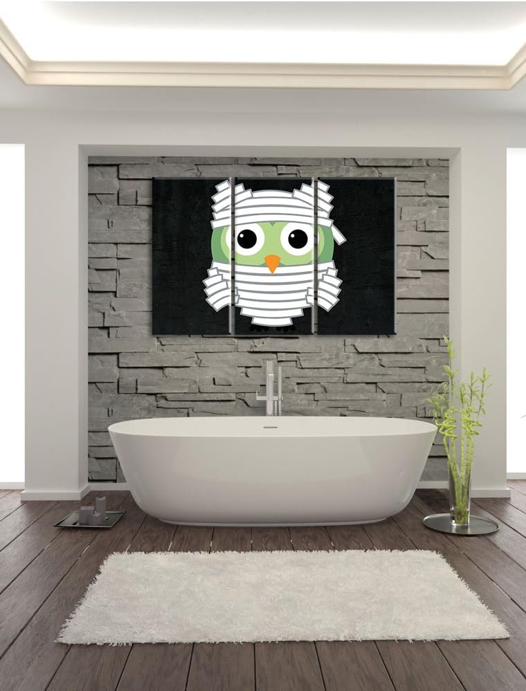 Pixxprint Lustige Mumien Eule als Leinwandbild/Grösse: 3 Teilig (120x80) cm/Wandbild/Kunstdruck/fert
