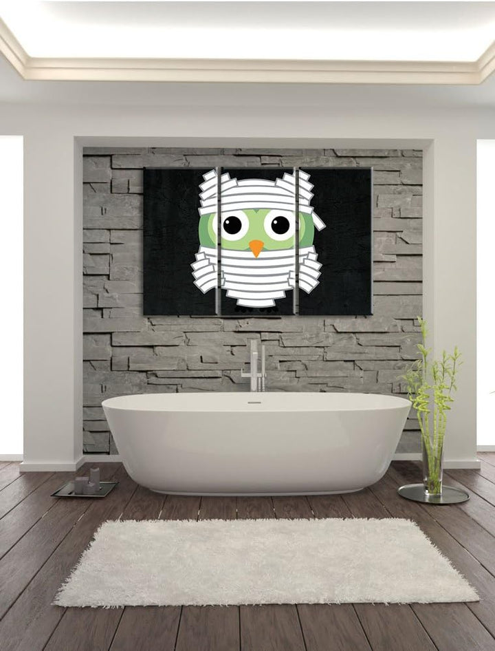 Pixxprint Lustige Mumien Eule als Leinwandbild/Grösse: 3 Teilig (120x80) cm/Wandbild/Kunstdruck/fert