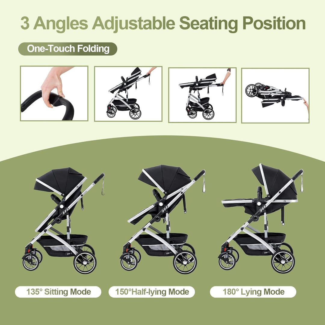 Gcarebb 3 in 1 Kinderwagen, Buggy Mit Auto Babyschale, Mit Einem Klick Zusammenklappbarer Tragbarer