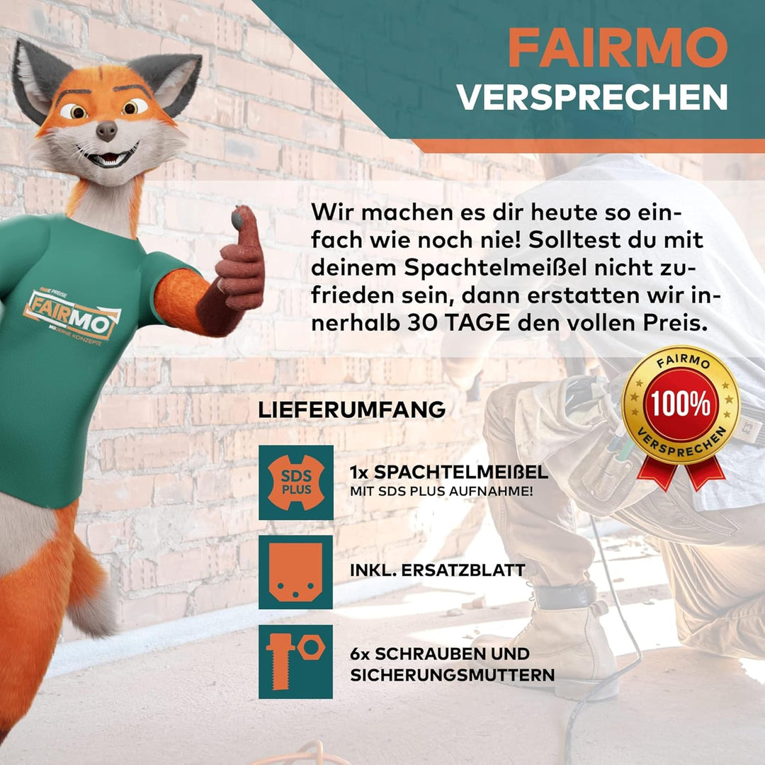 Der effektive Spachtelmeissel SDS Plus von Fairmo - Meissel inklusive Ersatzklinge und Schrauben - F