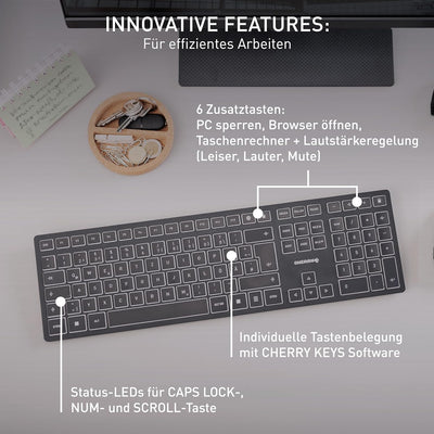 CHERRY KW 9100 Slim, kabellose Design-Tastatur, Französisches Layout (AZERTY), wahlweise Bluetooth®-