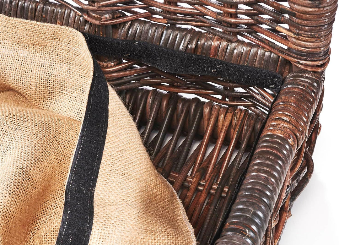 Kobolo Kaminholzablage Kaminholzregal - krabu Rattan - mit Leinenstoff - 75x44x45cm
