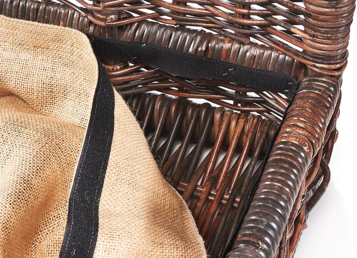 Kobolo Kaminholzablage Kaminholzregal - krabu Rattan - mit Leinenstoff - 75x44x45cm