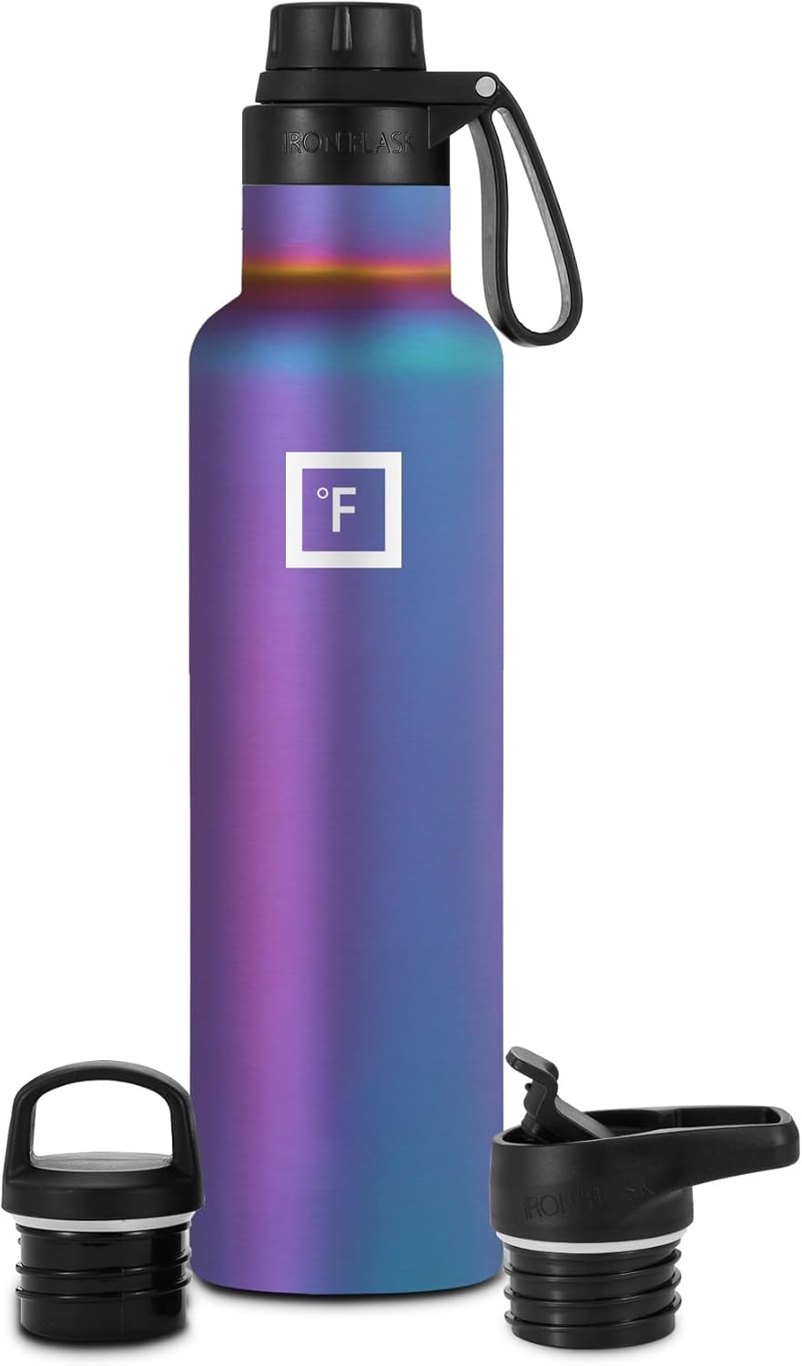 IRON °FLASK Sport-Trinkflasche, 3 Deckel (schmaler Auslaufdeckel), auslaufsicher, vakuumisoliert, Ed